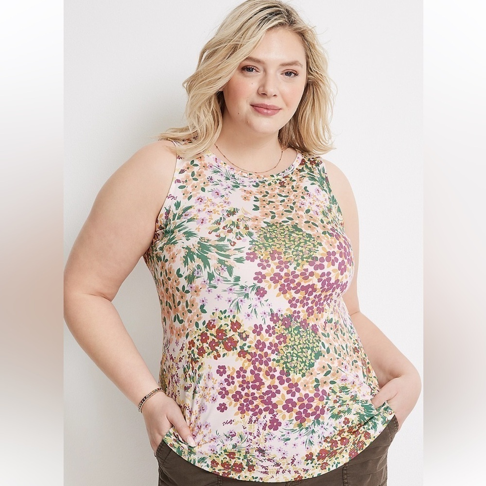 🦋 Maurices 24/7 Mara High Neck Sleeveless Tank Floral Colorful Spring Comfy XL